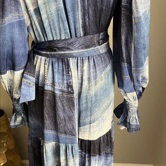 Good Time USA  Blue Plaid Long Sleeve Maxi Dress Size M - Picture 13 of 15